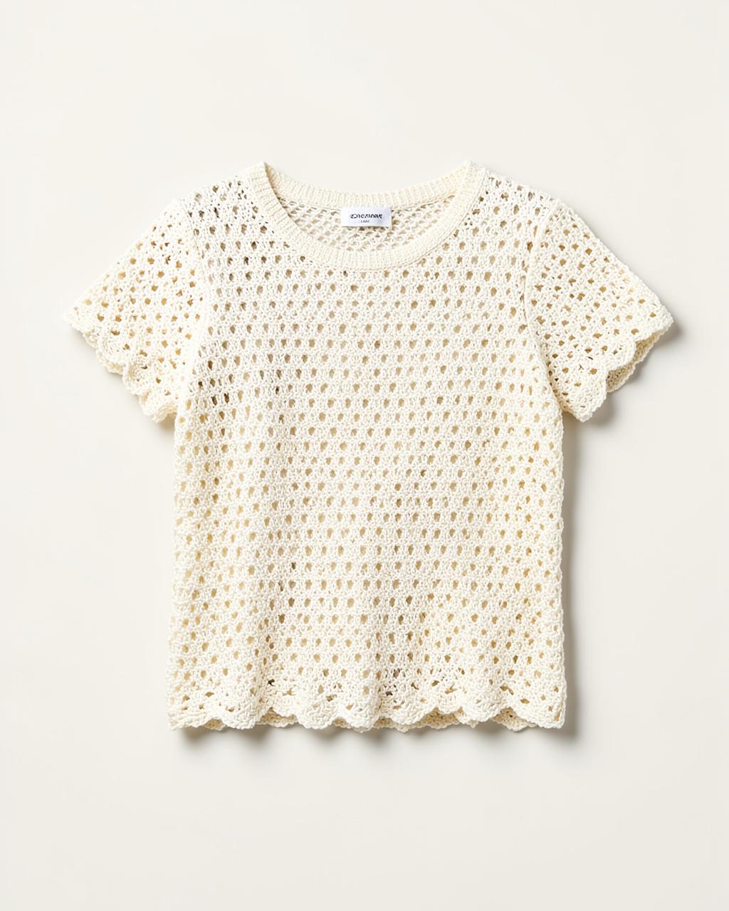 Cream Crochet Knit Top