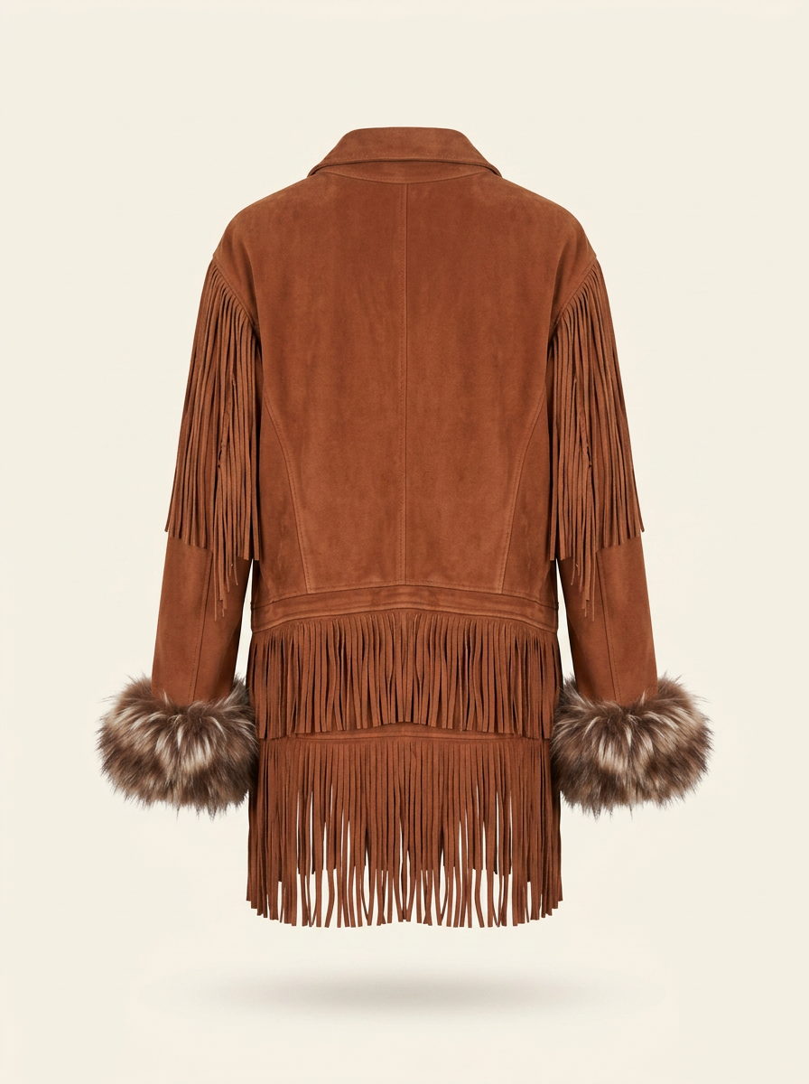 Cognac Fringe Suede Jacket