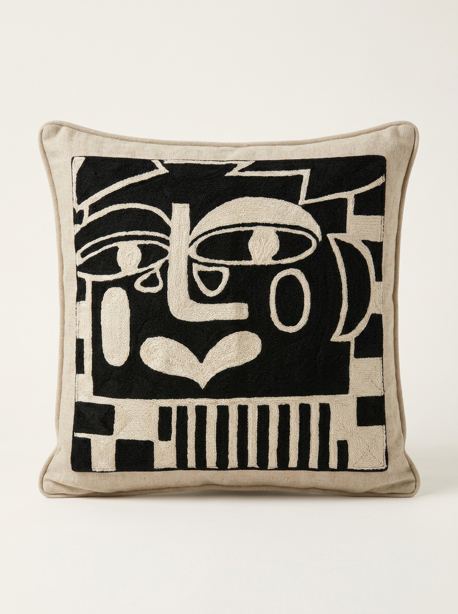 Cubist Noir Embroidered Cushion