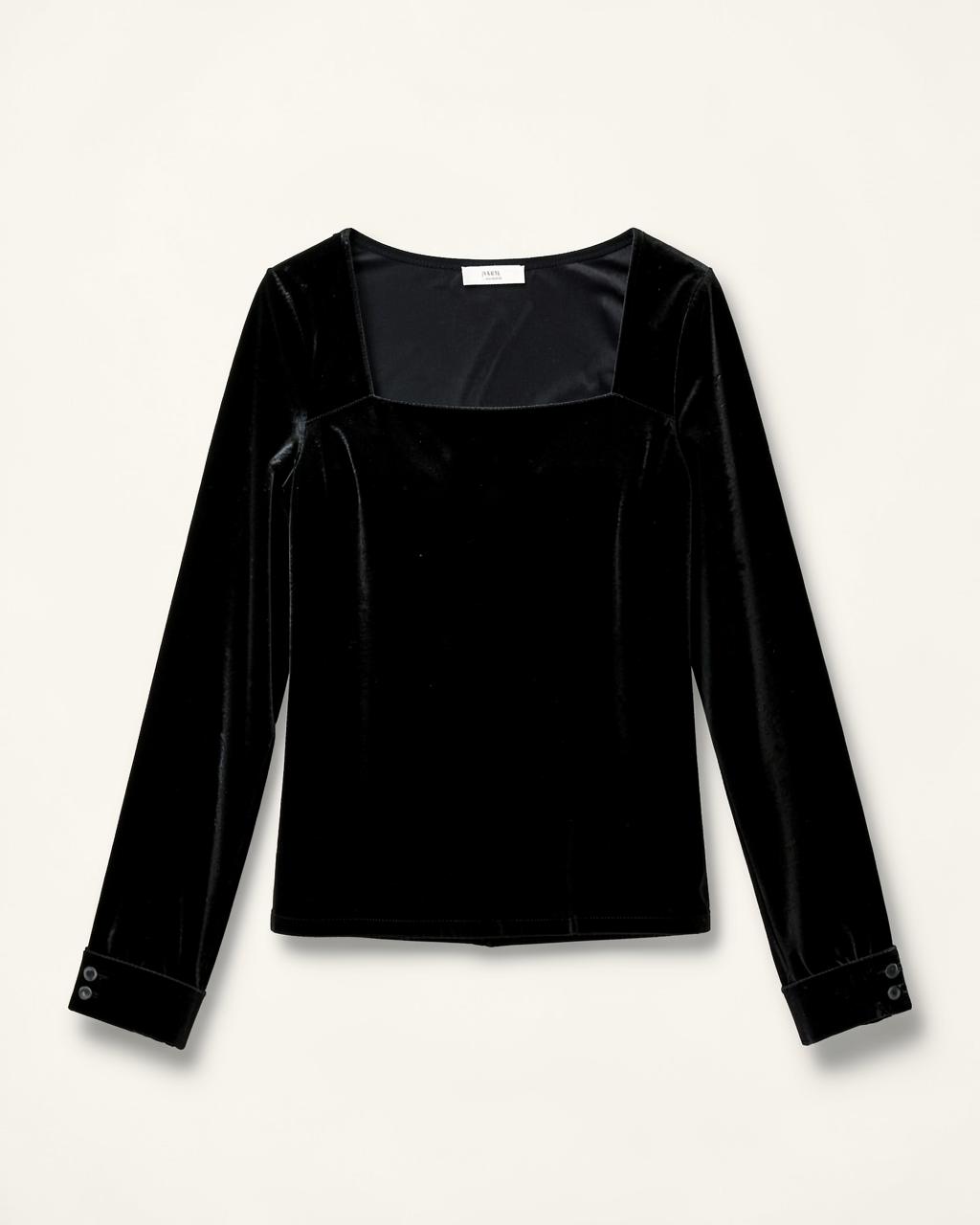 Black Velvet Square-Neck Top