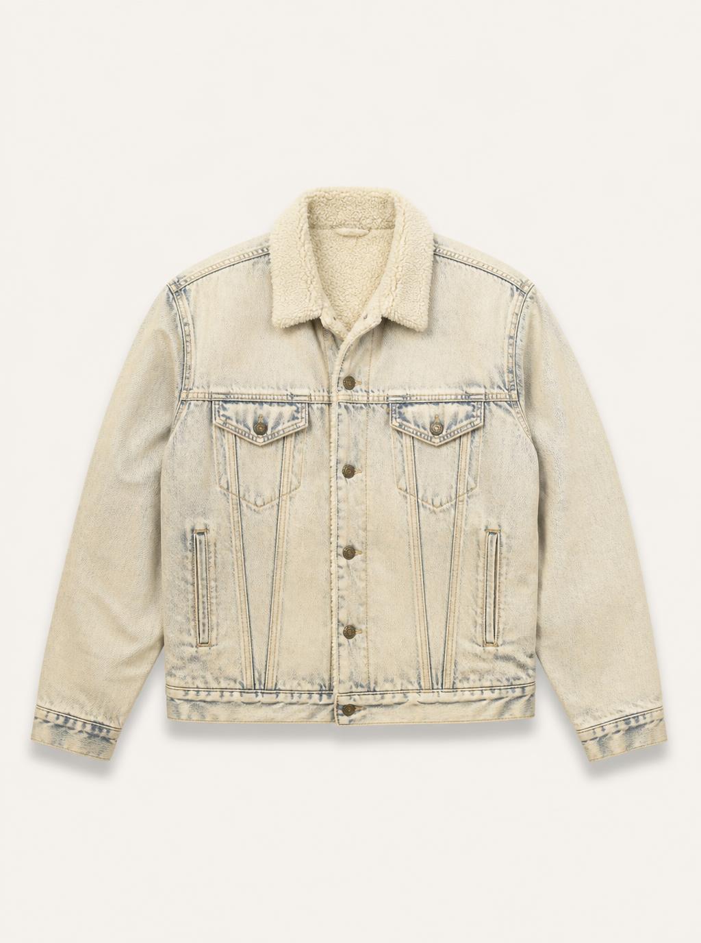 Vintage Ecru Sherpa-Collar Denim Jacket