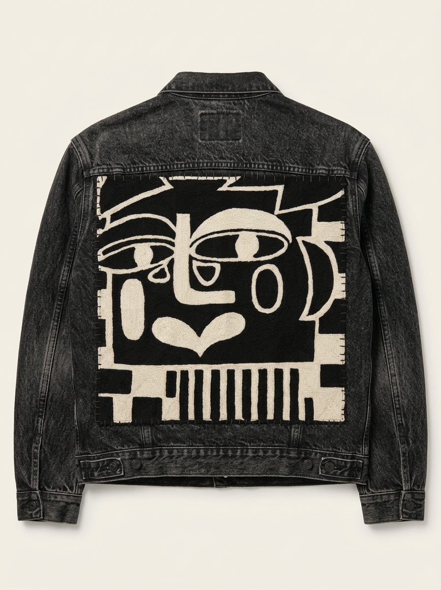 Cubist Noir Embroidered Denim Jacket