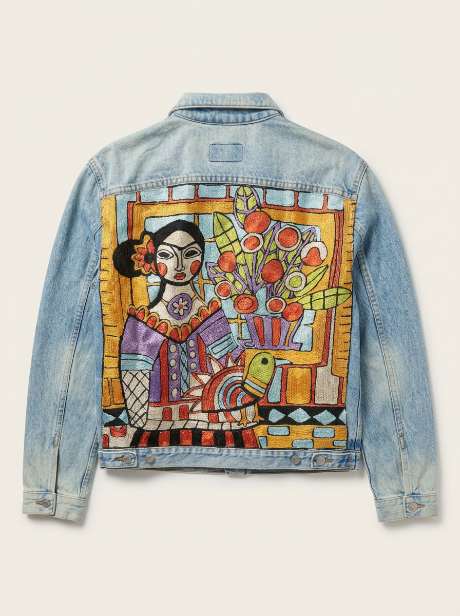 Frida Flower Basket Embroidered Denim Jacket