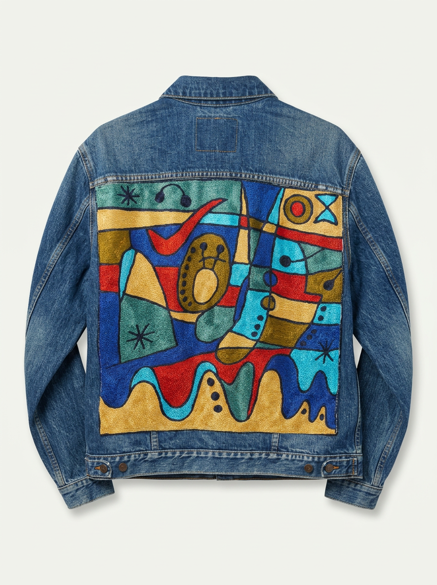 Mosaic Abstract Embroidered Denim Jacket
