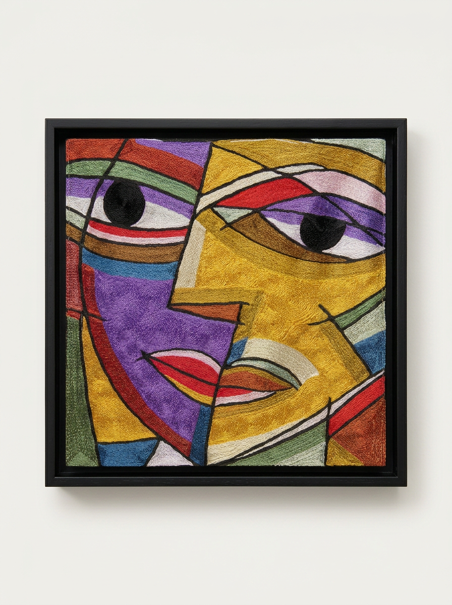 Cubist Colour Framed Textile Art