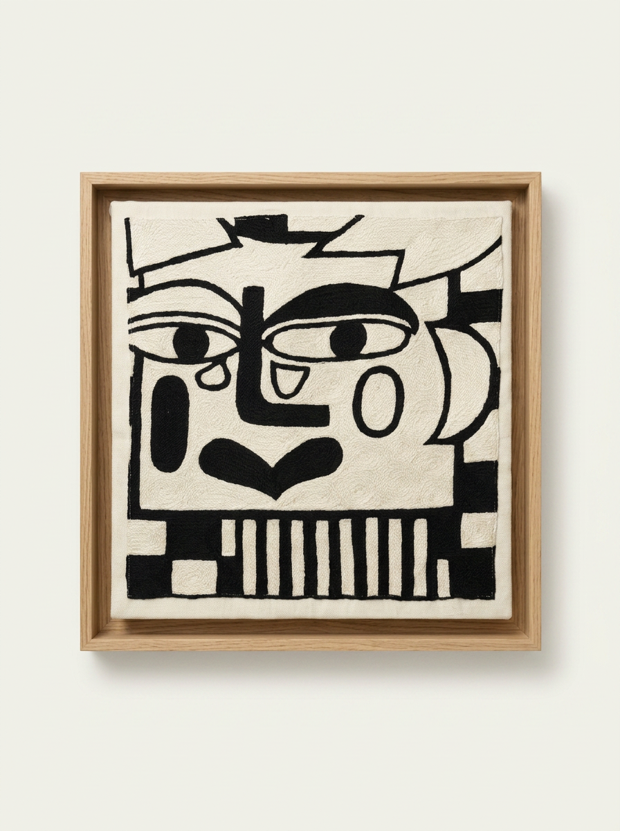 Cubist Ivory Framed Textile Art