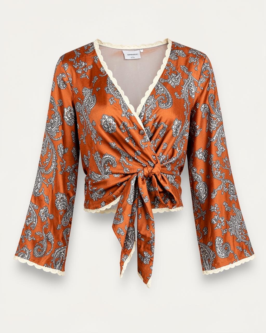 Saree Tie-Front Top — Burnt Orange Paisley