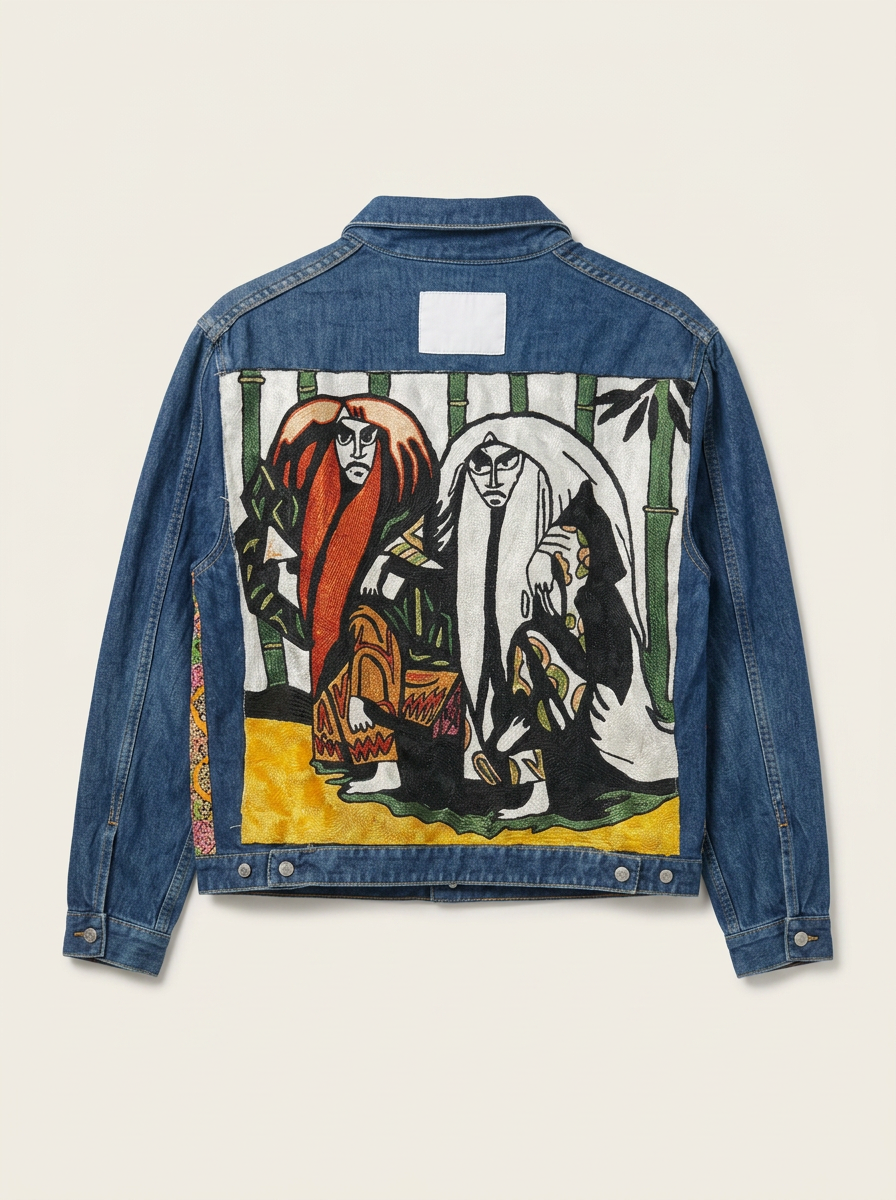 Bamboo Spirits Embroidered Denim Jacket — Dark Indigo