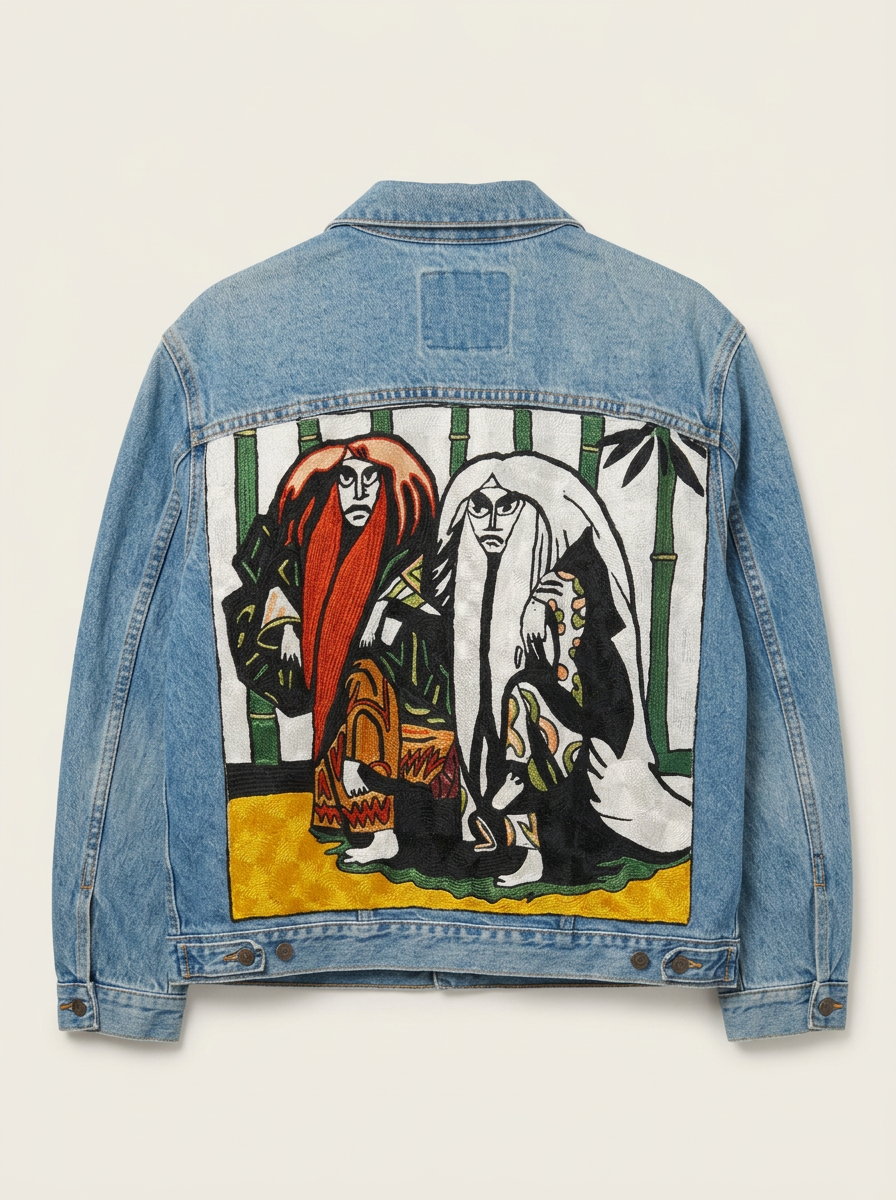 Bamboo Spirits Embroidered Denim Jacket — Light Wash