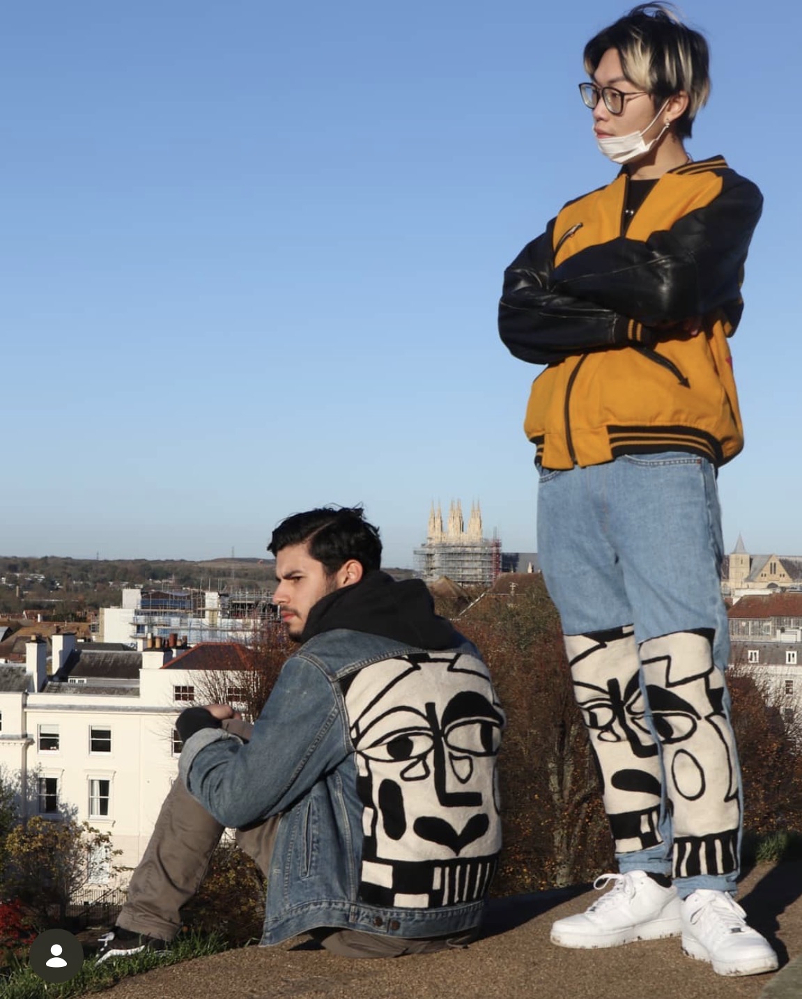 Monochrome Pair — Two matching monochrome cubist pieces made for a couple.