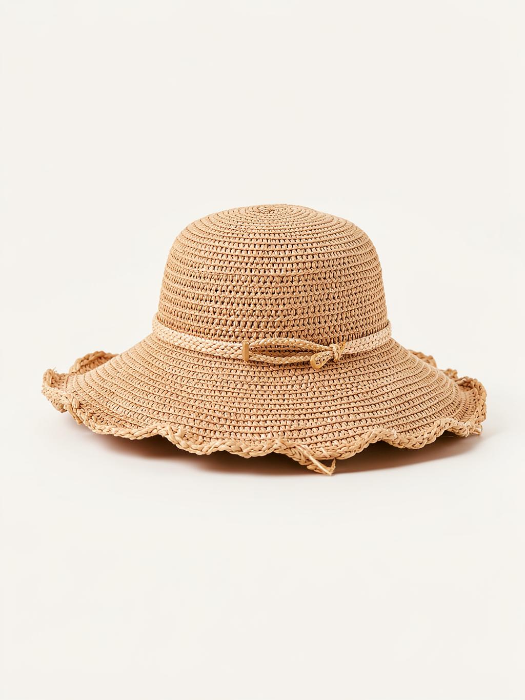 Tan Scalloped Straw Cloche